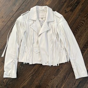BLANK NYC Solid White Fringe Leather Jacket